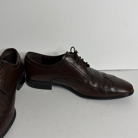 Salvatore Ferragamo Shoes Mens 7.5 US 8.5 Dark Brown Leather Wingtip Derby Dress - Picture 6 of 13